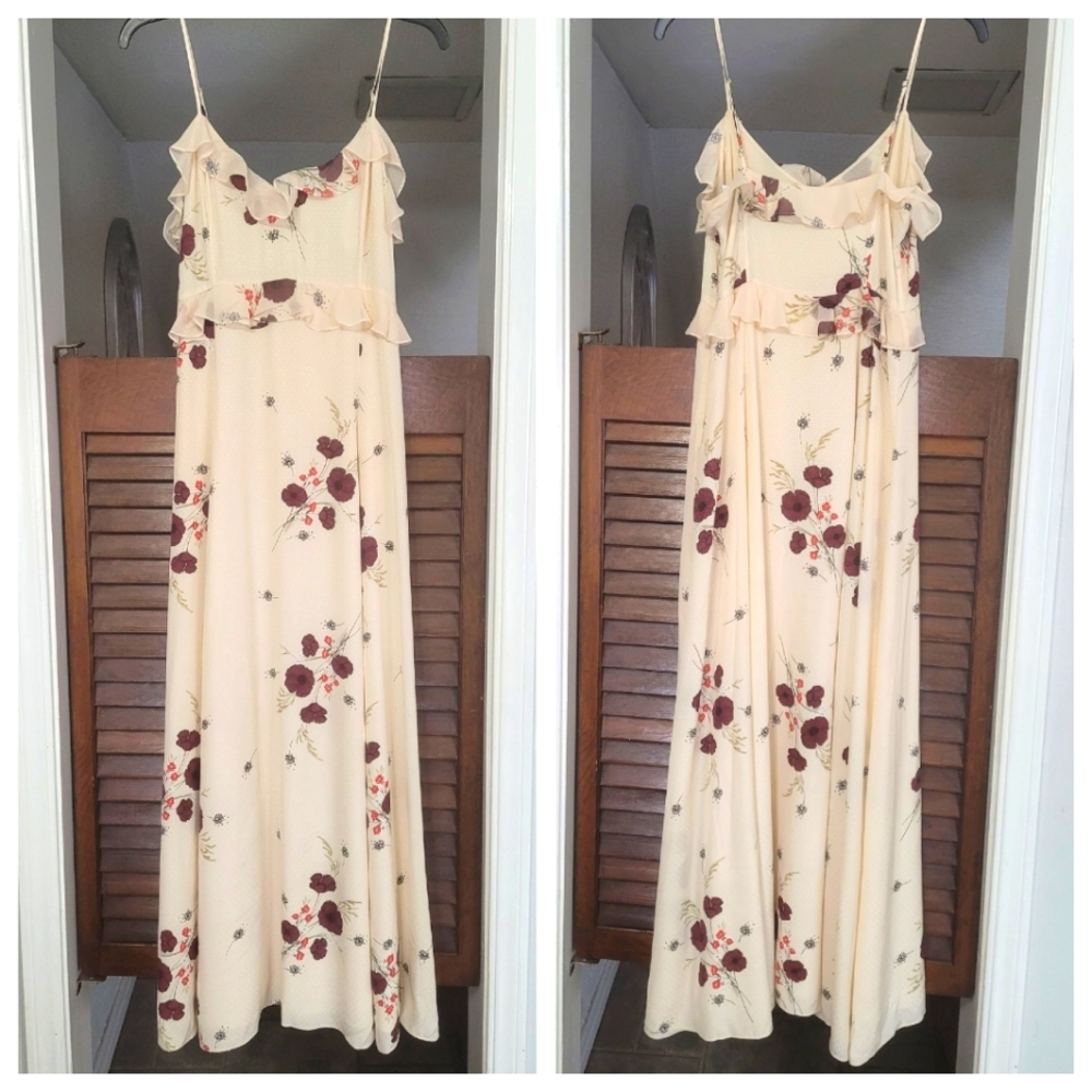 Joie Cassiel Floral Ruffle Maxi Dress Sz  Silk Sz 4 Boho Wedding Guest - Picture 4 of 13